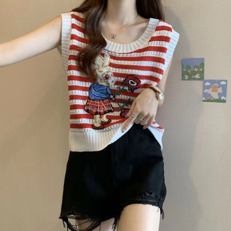 Áo Dệt Kim Không Tay Dáng Rộng Họa Tiết Kẻ Sọc Thời Trang Xuân Hè Dành Cho Nữ