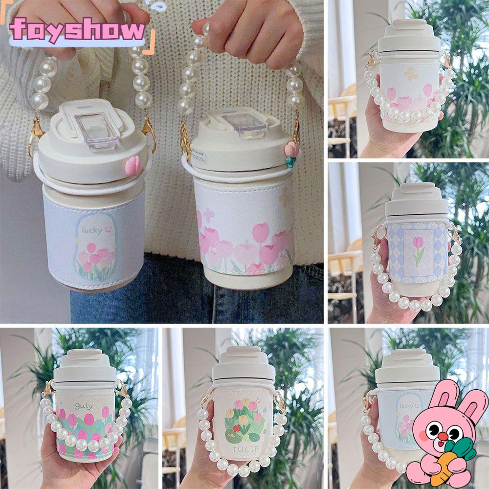 Bình Nước Giữ Nhiệt Bằng Thép Không Gỉ Họa Tiết Hoa Tulip 450ml