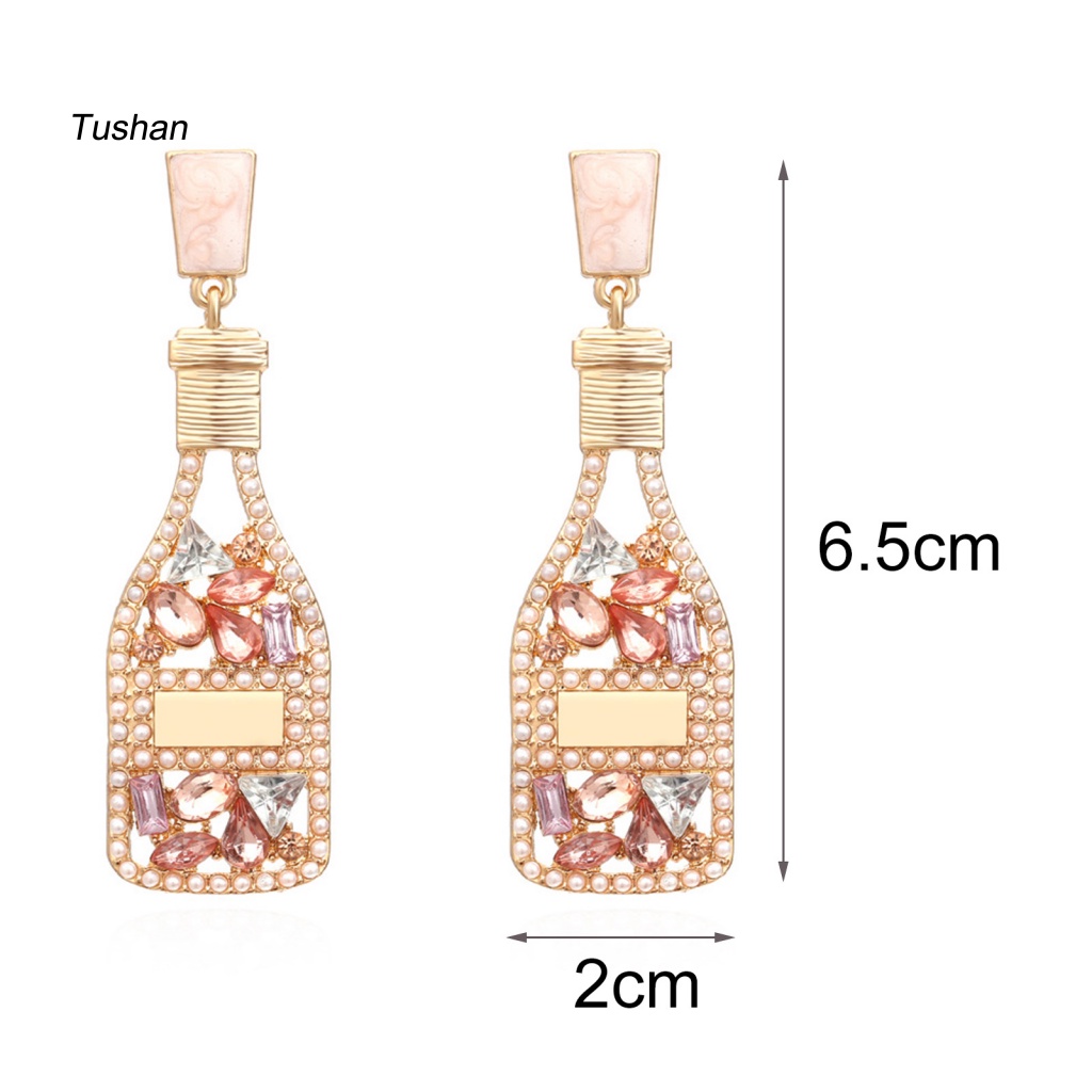 1 Đôi Bông Tai Hình Chai Rượu Đính Đá Ngọc Trai Nhân Tạo Chống Rơi Thời Trang
