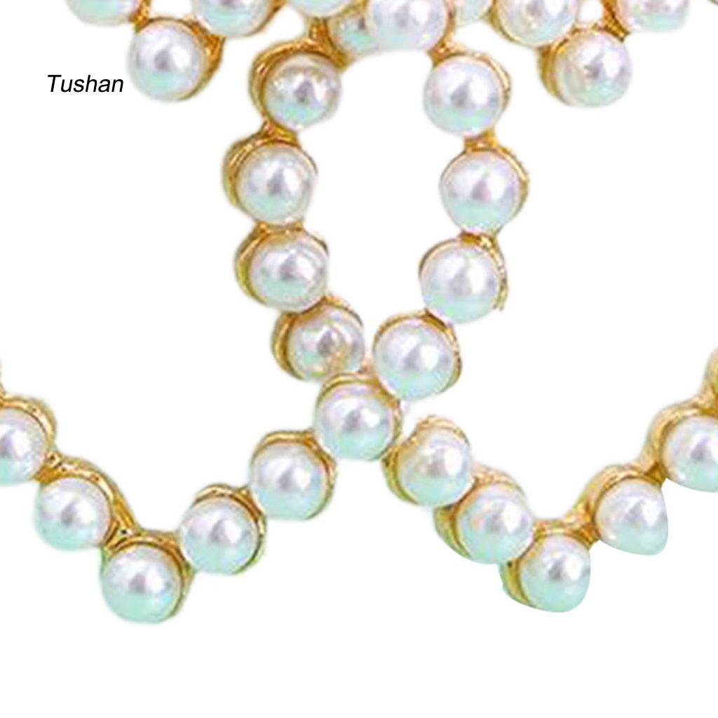 1 Đôi Bông Tai Hình Trái Tim Đính Ngọc Trai Nhân Tạo Thời Trang