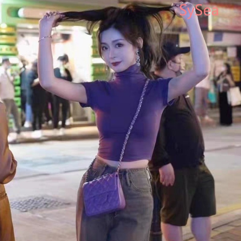 Áo Thun Cổ Lọ Form Ôm Phong Cách Retro Cho Nữ