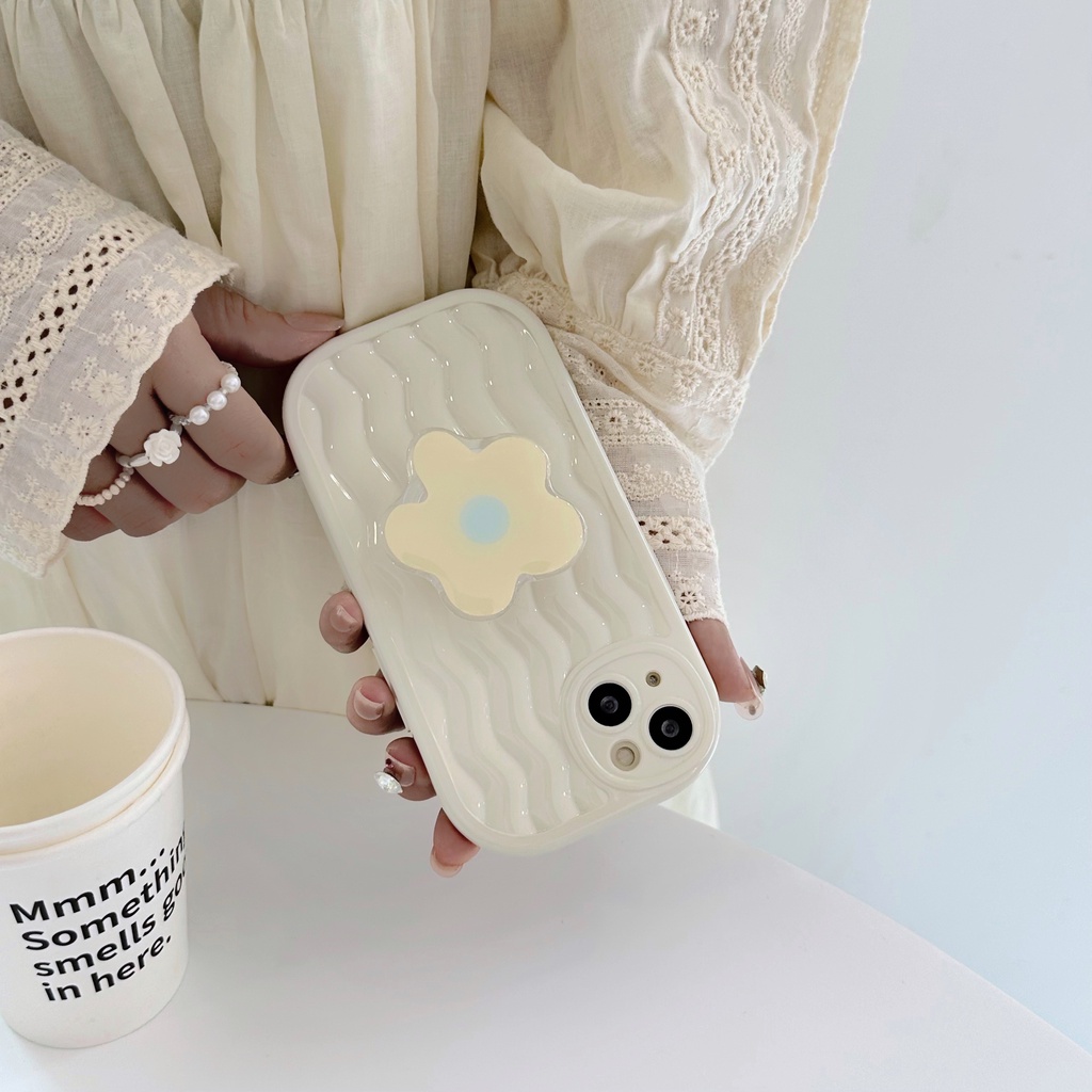 Ốp Điện Thoại TPU Silicon Mềm Chống Sốc Hình Hoa Màu Trơn Có Giá Đỡ Bảo Vệ Ống Kính Máy Ảnh Cho iPhone 13 12 11 Pro Max 14 Plus