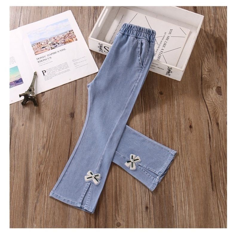 Quần Denim Ống Loe Mỏng Lưng Cao Xẻ Tà Phong Cách Phương Tây Thời Trang Mùa Hè Cho Nữ