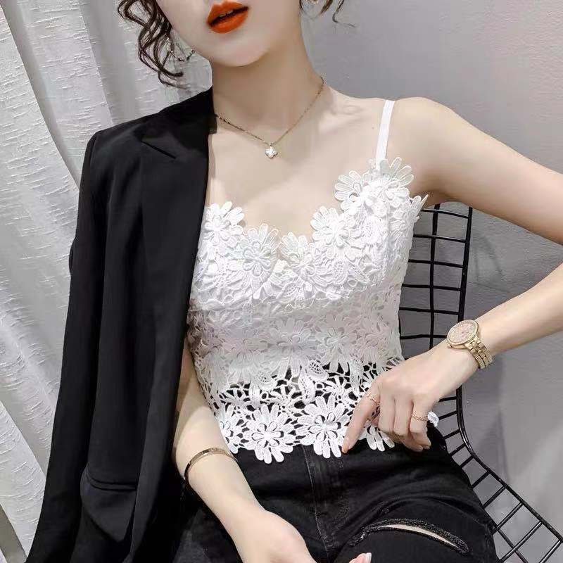 Áo Hai Dây Phối Ren Dáng Ngắn Phong Cách Pháp Thời Trang Mùa Hè Quyến Rũ Cho Nữ