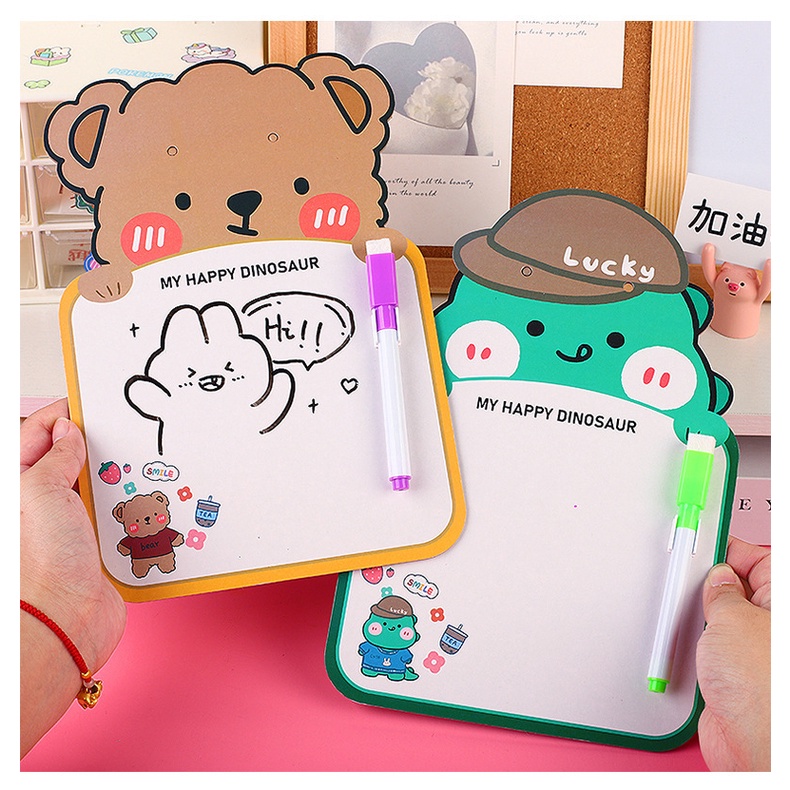 Bảng ghi nhớ kèm bút dạ dễ bôi xoá kiêm thời khóa biểu hình động vật ngộ nghĩnh dễ thương cho bé