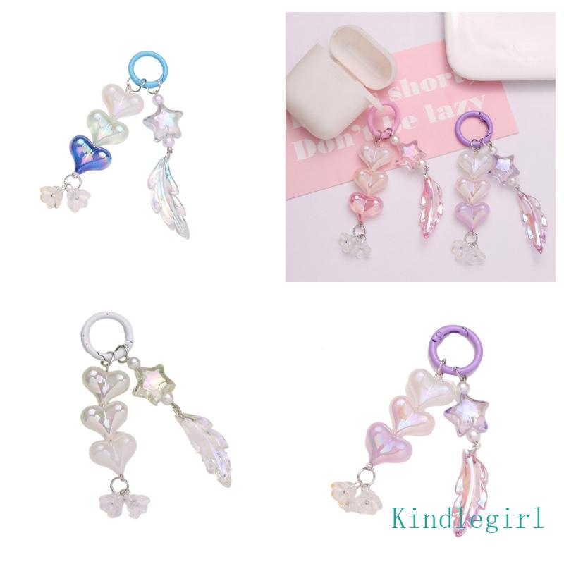 Móc Khóa Hình Trái Tim Phối Lông Vũ Xinh Xắn