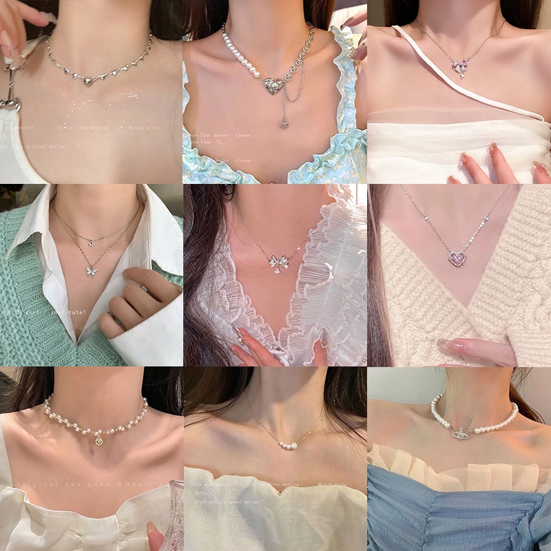 Vòng cổ 17KM Y2K mạ vàng hồng mặt đính đá zircon thời trang