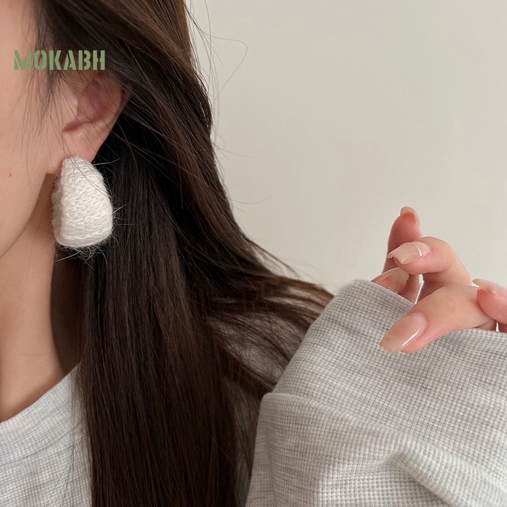 1 Đôi Bông Tai Hình Chữ C Sợi Cotton Bện Thủ Công Màu Trơn Thời Trang Thu Đông Dành Cho Nữ