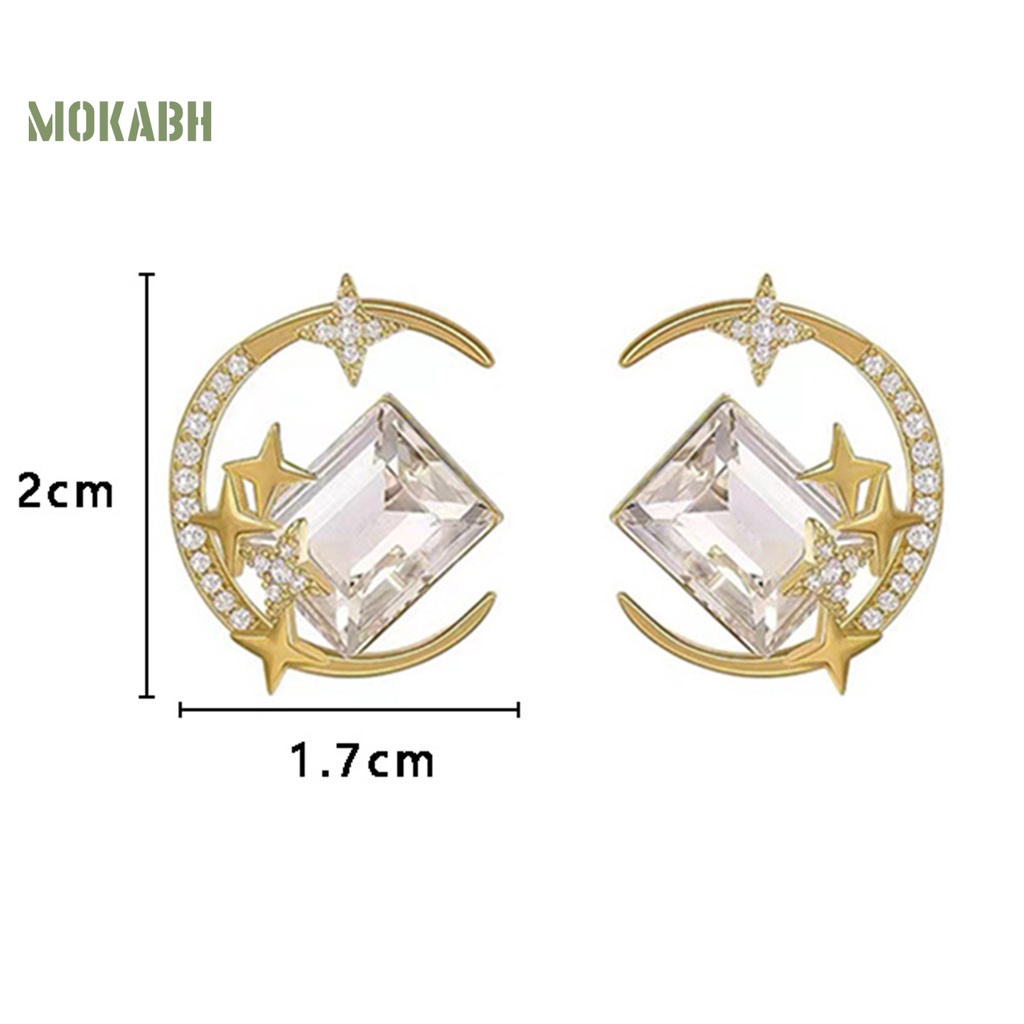 1 Đôi Bông Tai Hợp Kim Hình Ngôi Sao Mặt Trăng Lấp Lánh Chống Oxy Hóa Thân Thiện Với Da Không Gây Kích Ứng Phong Cách Hàn Quốc Dành Cho Nữ