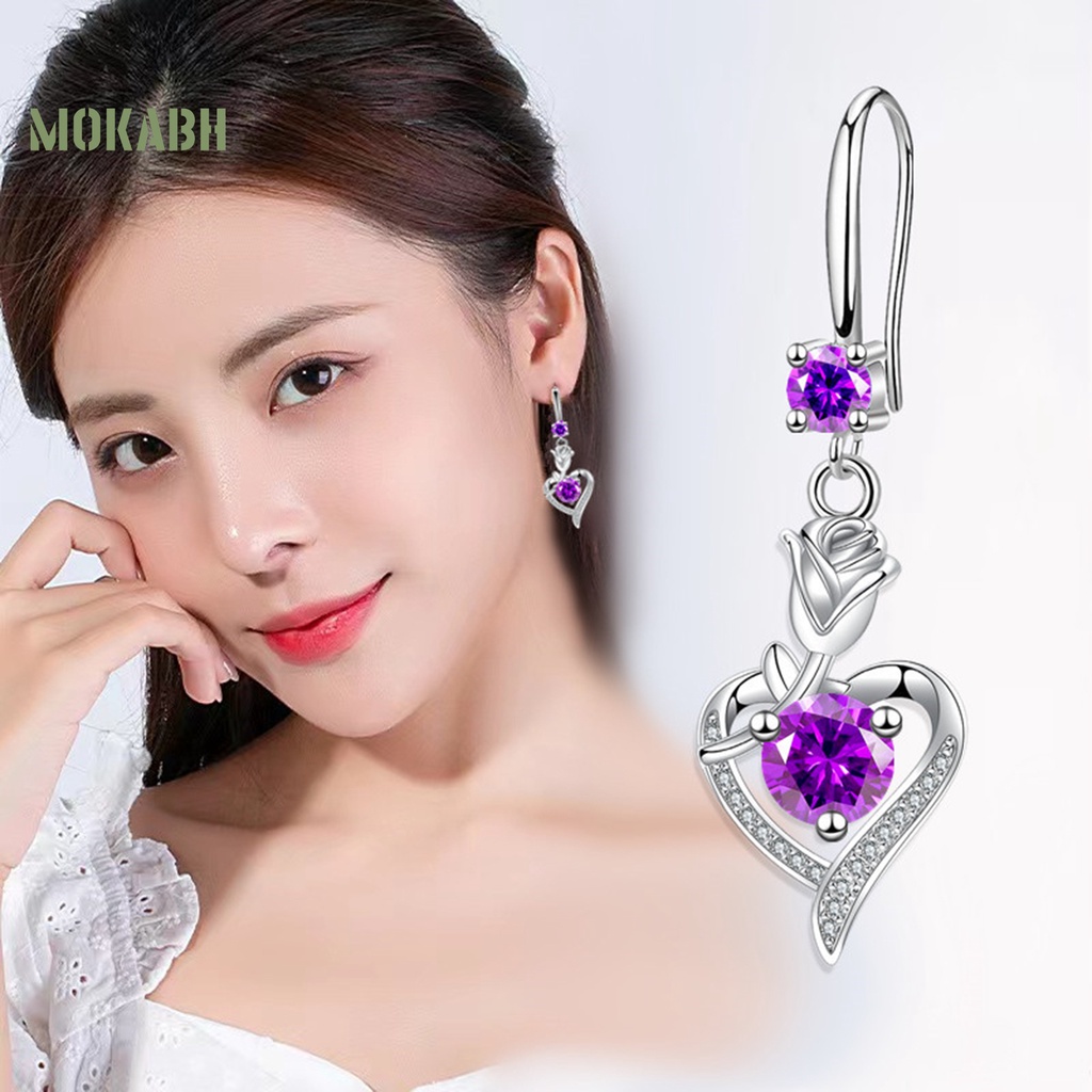 1 Đôi Bông Tai Hình Hoa Hồng Đính Đá Zircon Chất Lượng Cao Không Gây Dị Ứng Thời Trang