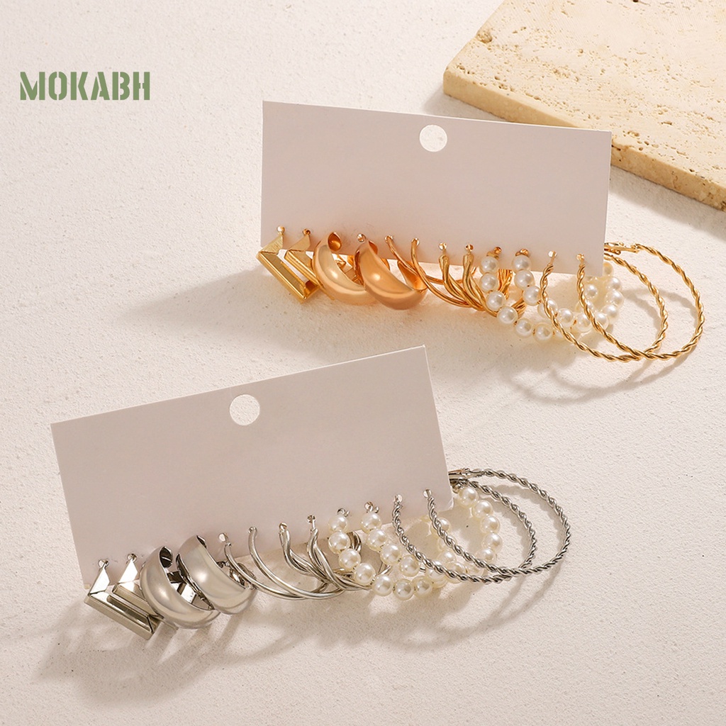 Set 6 Đôi Bông Tai Dạng Vòng Thời Trang Dành Cho Nữ