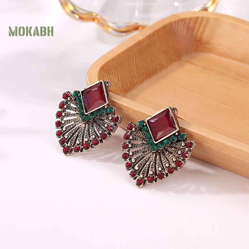 Bông Tai Hình Quạt Đính Đá Phong Cách Bohemian Cổ Điển Thời Trang Cho Nữ