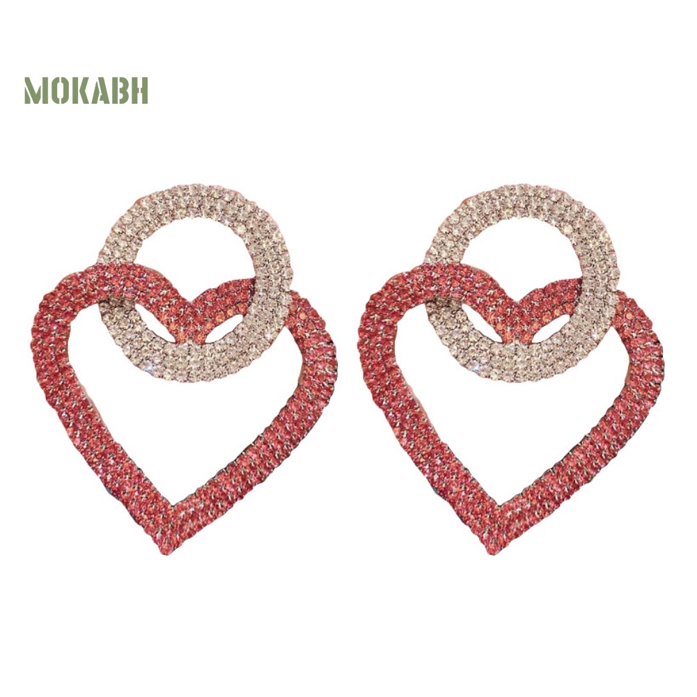 Bông Tai Hình Tròn Đính Đá Hình Trái Tim Thời Trang Dự Tiệc Cho Nữ