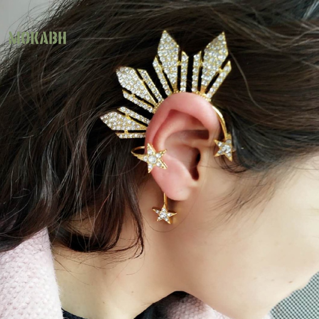 1 Khuyên Kẹp Vành Tai Không Xỏ Lỗ Hình Quạt Đính Pha Lê Lấp Lánh Thời Trang Dự Tiệc Cho Nữ