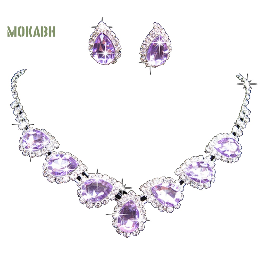 Bộ Vòng cổ + Bông Tai Hình Giọt Nước Đính Đá Pha Lê Sang Trọng