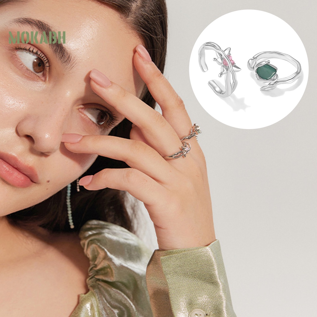 [Mới] Nhẫn Hở Hình Hoa Tulip Khảm Đá Zircon Có Thể Điều Chỉnh Kích Cỡ