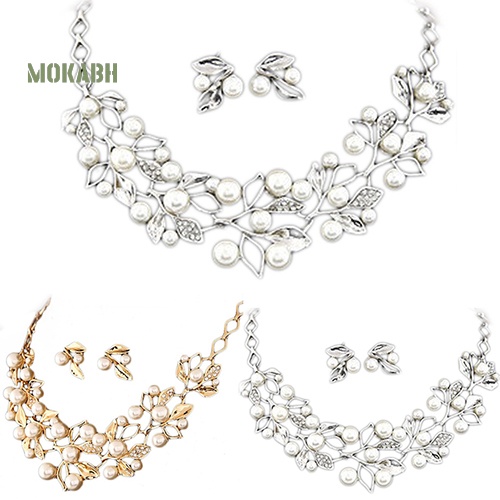 Bộ Trang Sức Gồm Dây Chuyền / Bông Tai / Vòng Cổ Đính Ngọc Trai Nhân Tạo / Bông Tai Thời Trang Cho Cô Dâu