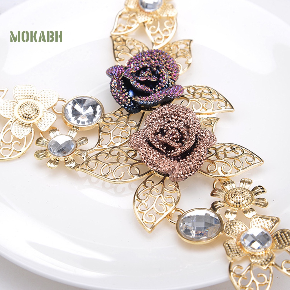 Bộ Vòng cổ + Bông Tai Đính Đá Hình Hoa Lá Rỗng Thời Trang Cho Nữ