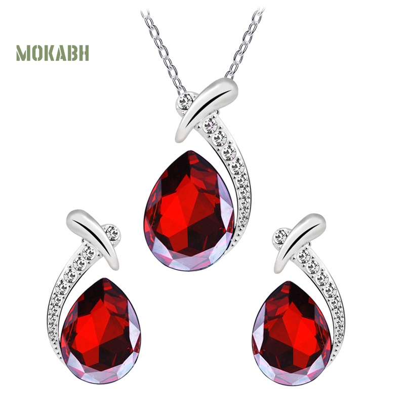 Bộ Trang Sức Vòng cổ + Bông Tai Đính Pha Lê Giả Hình Giọt Nước Thời Trang Cho Nữ