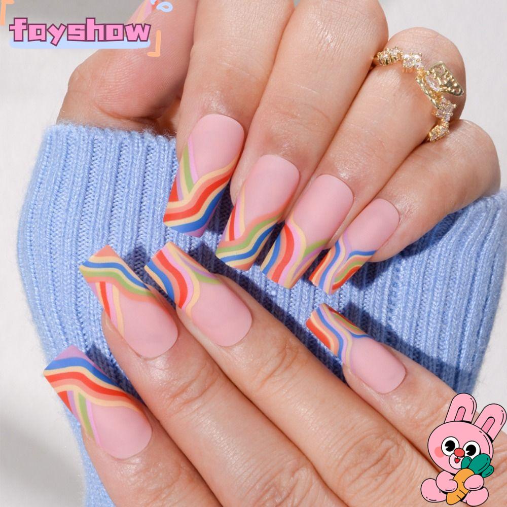 Set 24 Móng Tay Giả Dạng Nhấn Màu Xanh Dương Sáng Bóng Che Phủ Toàn Diện DIY