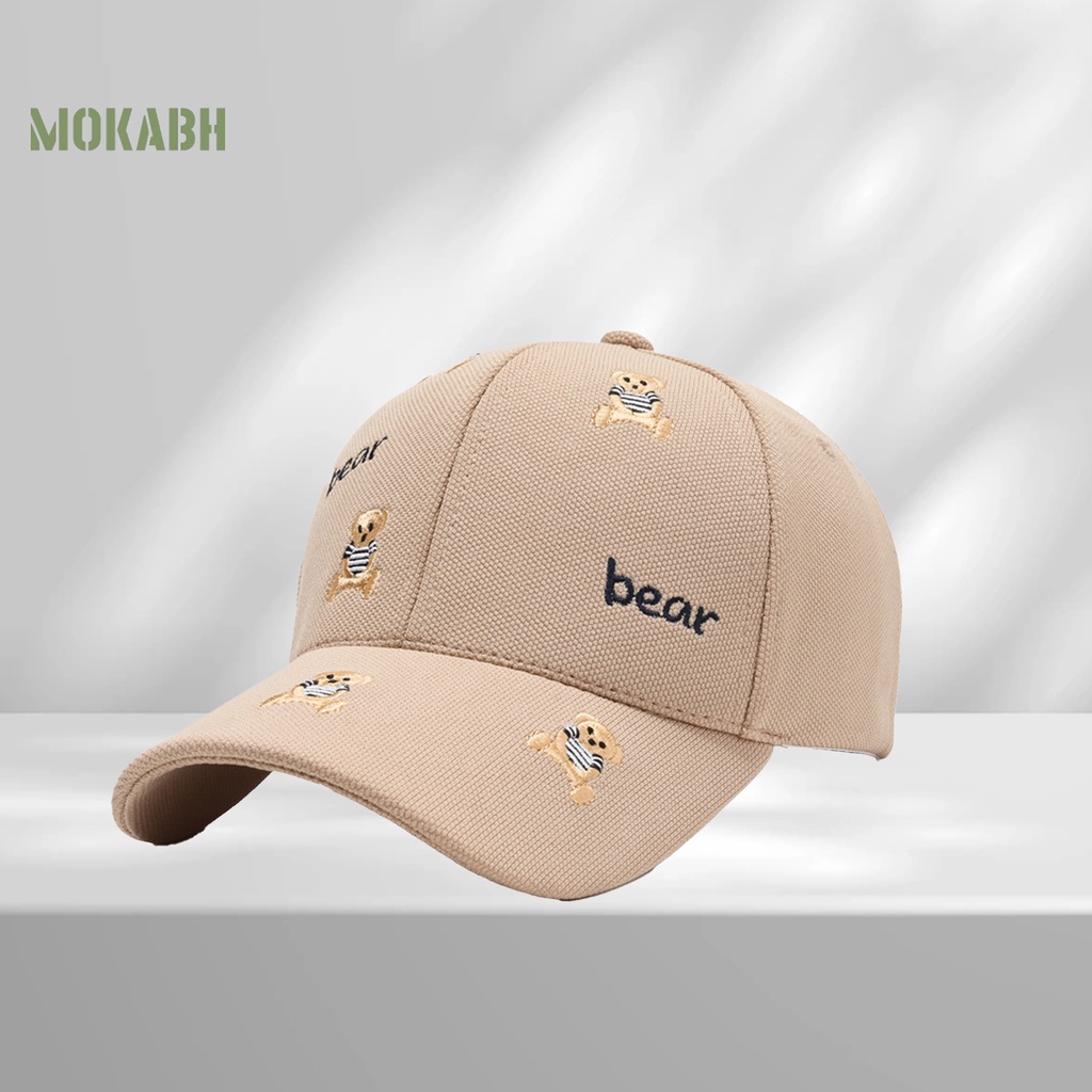 [Mok Abh] Mũ Lưỡi Trai Thêu Hình Chú Gấu Hoạt Hình Vành Dài Thoải Mái Chống Nắng Kiểu Đường Phố Hàn Quốc Cho Nam Và Nữ
