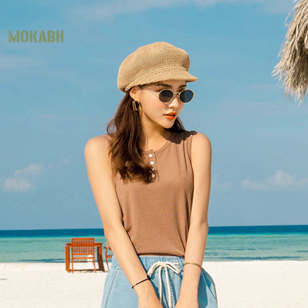 [Mok Abh] Mũ Vành Ngắn Chống Nắng Thoáng Khí Màu Trơn Chống Tia UV Có Thể Điều Chỉnh Kích Thước Cho Nữ