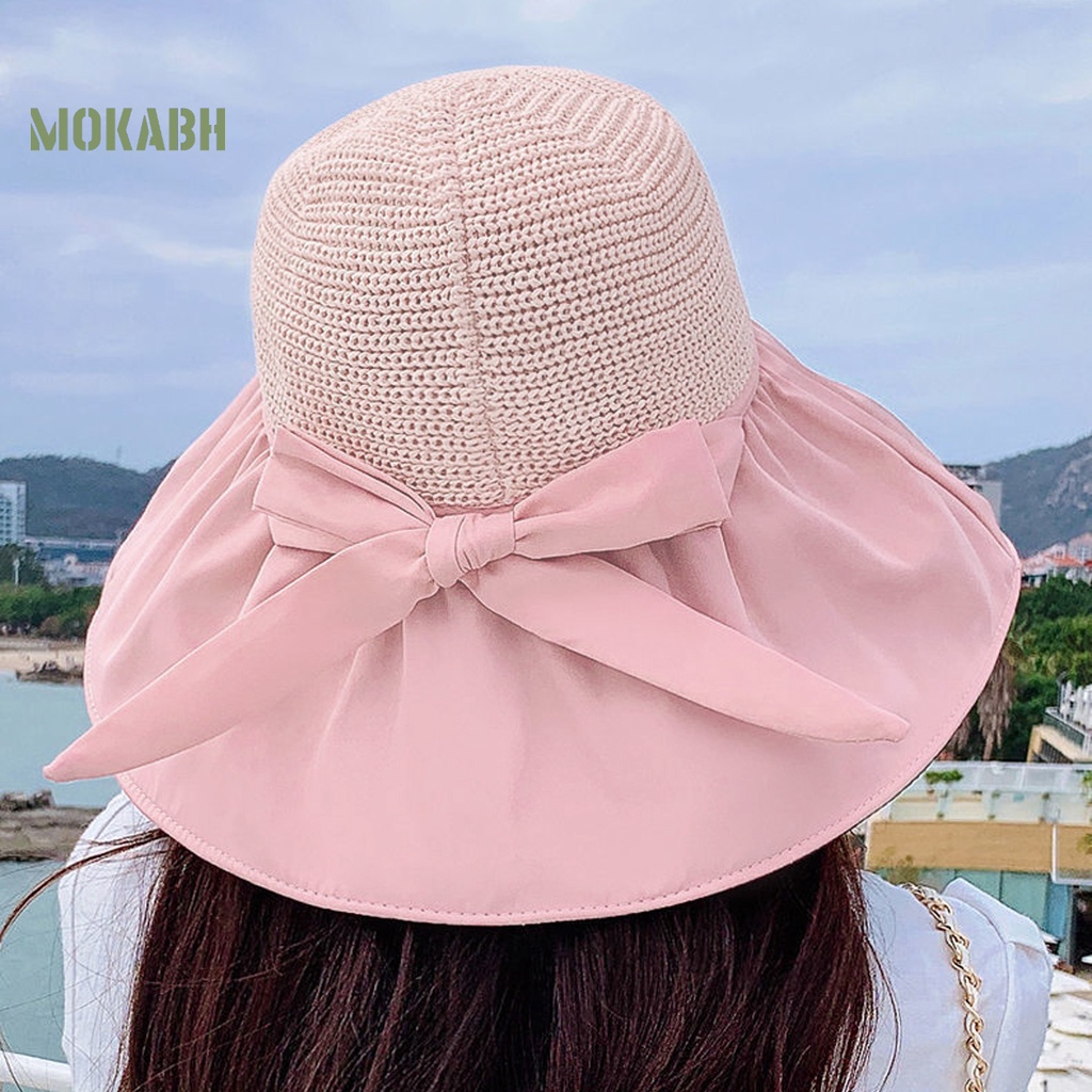 Nón Rộng Vành Thoáng Khí Chống Tia UV Thắt Nơ Thời Trang Đi Biển Mùa Hè Cho Nữ