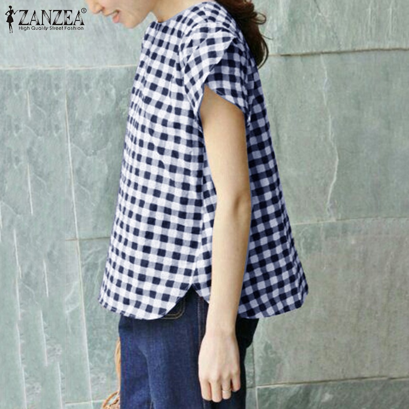 ZANZEA Áo Sơ Mi Tay Ngắn Hở Lưng Phong Cách Hàn Quốc Thời Trang Cho Nữ