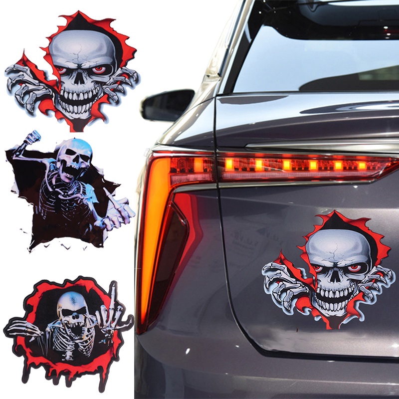 1 Tấm Đề Can Dán Trang Trí Xe Hơi Hình Đầu Lâu Phản Quang Đa Năng Chống Thấm Nước DIY