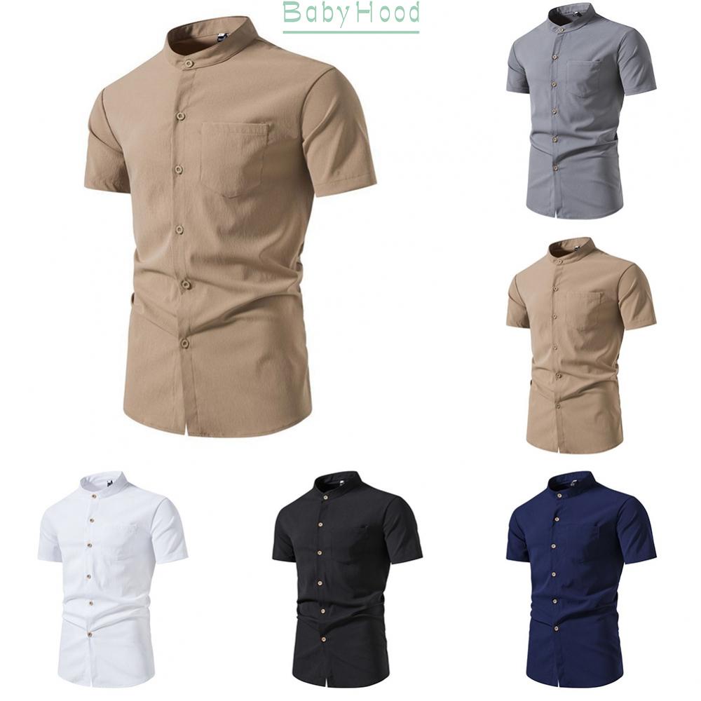 Men's Casual Slim Fit Short Sleeve Button Down Shirt in White/Gray/Black/Khaki/Dark Blue#BBHOOD