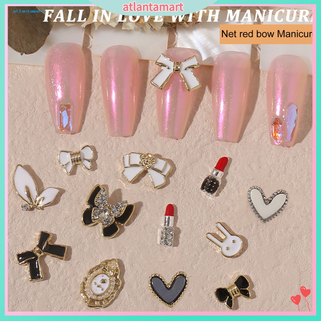 Túi Đựng Đồ Dùng Cao Cấp Tiện Dụng| Set 10 Phụ Kiện Trang Trí Móng Tay Nghệ Thuật Ba Chiều Bóng Cao Bằng Hợp Kim Hình Nơ Hoa Trà Thơm DIY