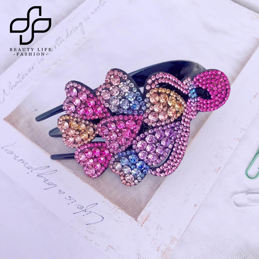 Kẹp Tóc Trang Trí Hình Trái Tim Đính Đá Chống Trượt Cho Nữ
