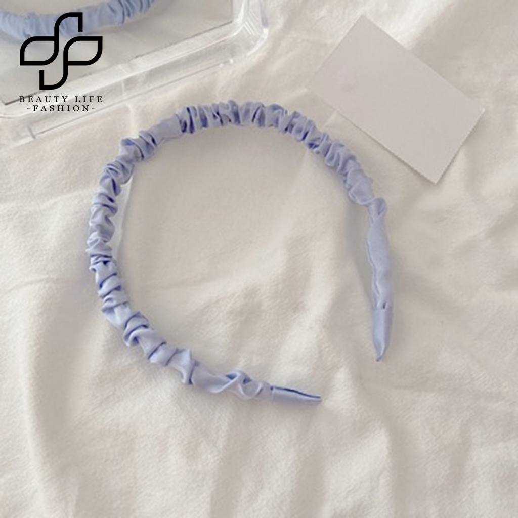 Băng Đô Cài Tóc Vải Satin Trơn Mịn Xếp Ly Màu Sắc Thời Trang