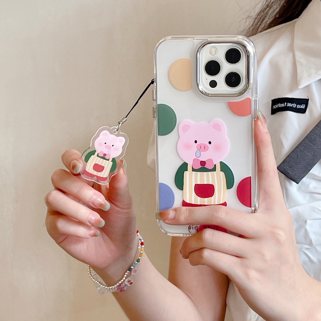 Ốp Điện Thoại Acrylic Chống Sốc Hình Heo Hồng Có Dây Treo Cho IPhone 14 13 12 11 Pro Max
