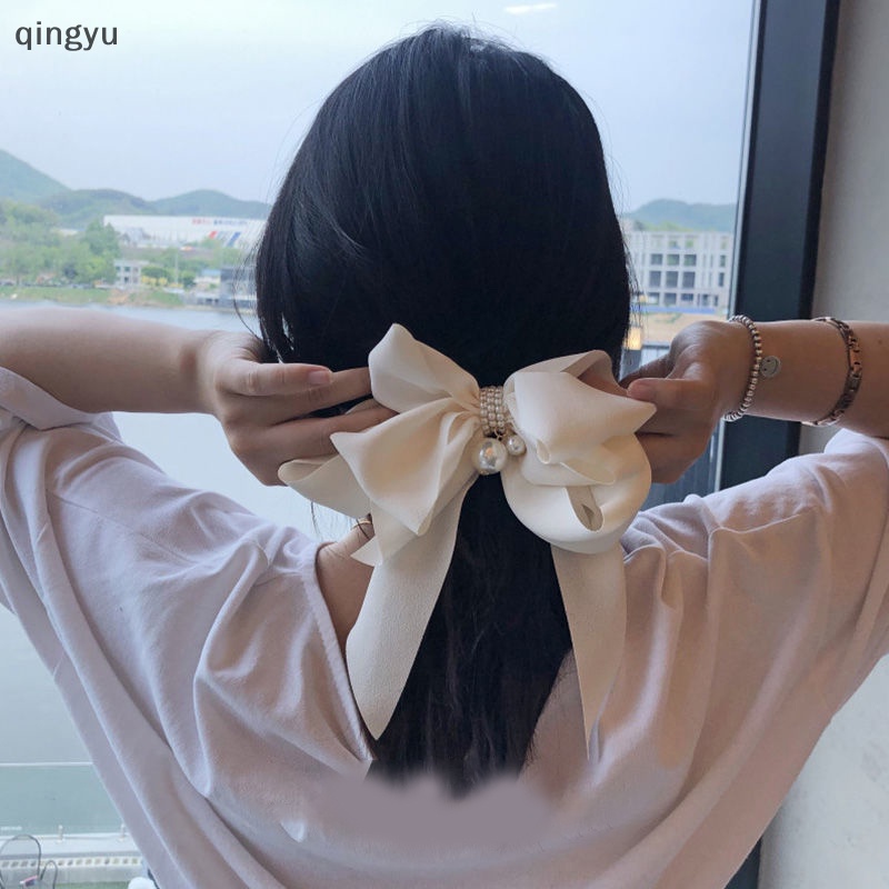 Kẹp Tóc Hình Nơ Đính Ngọc Trai Cỡ Lớn Dễ Thương