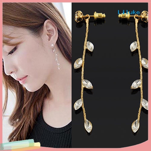 Bông Tai Dáng Dài Hình Cành Lá Đính Đá Thời Trang Thanh Lịch
