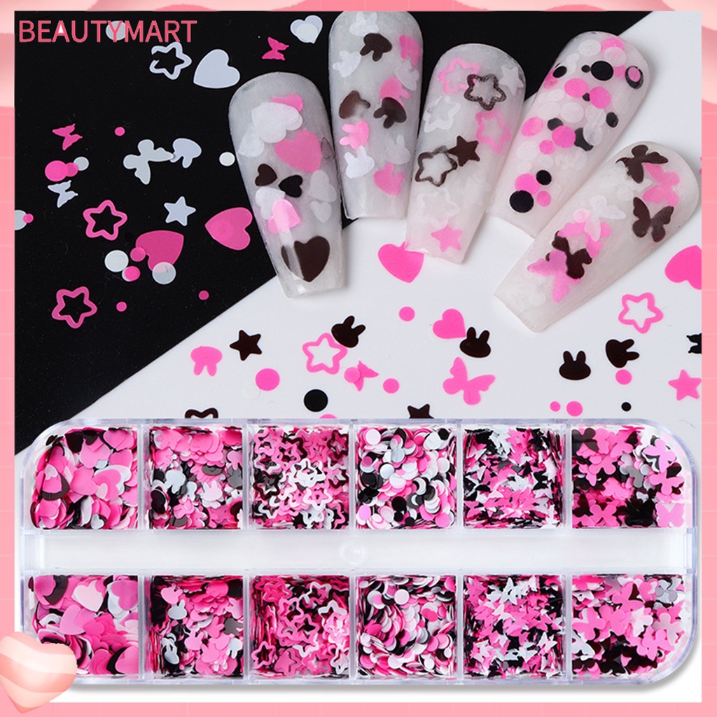 1 Hộp 1 Hộp Kim Tuyến Tròn / Bướm / Ngôi Sao / Trái Tim Trang Trí Móng Tay Nghệ Thuật