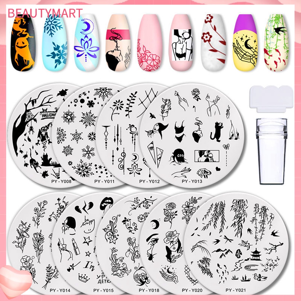 1 Bộ Đĩa Tem In Họa Tiết Trang Trí Móng Tay Bằng Nhựa Bền Chống Bụi Chống Bong Tróc Có Thể Tái Sử Dụng