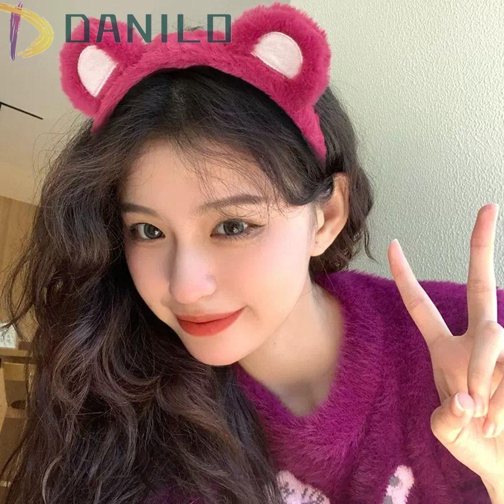 Danilo Băng Đô Cài Tóc Vải Lông Màu Hồng In Họa Tiết Hoạt Hình Ngọt Ngào Không Trượt Dùng Rửa Mặt Dành Cho