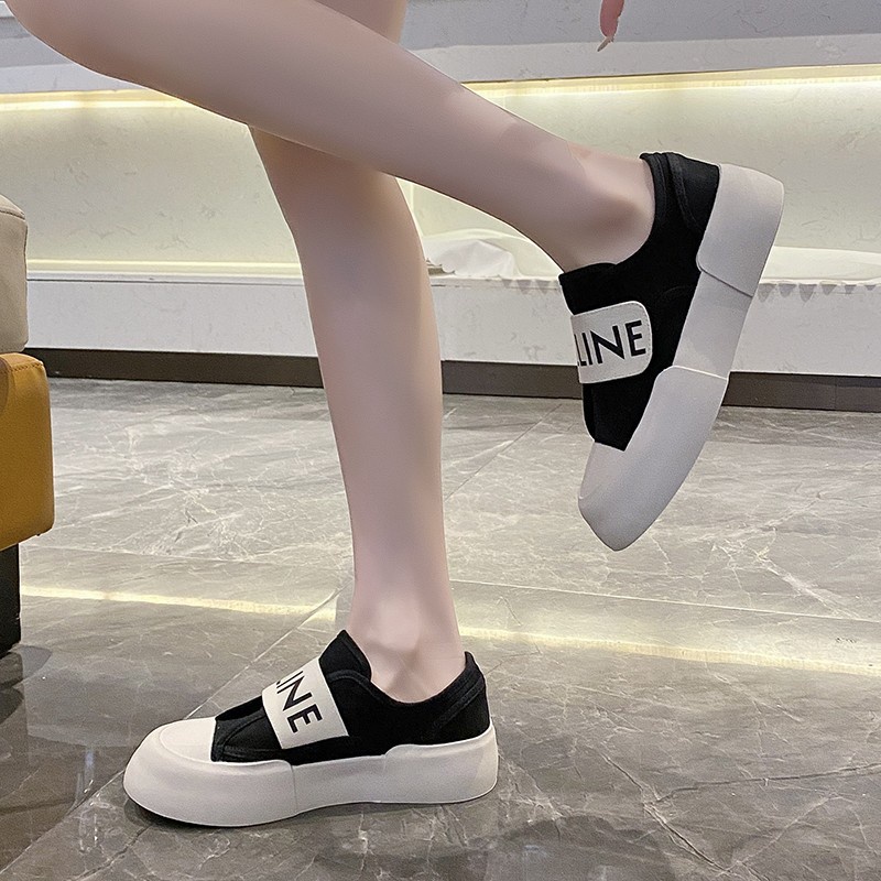 Giày Thể Thao Vải Canvas Đế Dày Mũi Tròn Quai Dán Thời Trang Mùa Xuân 2023 Cho Nữ