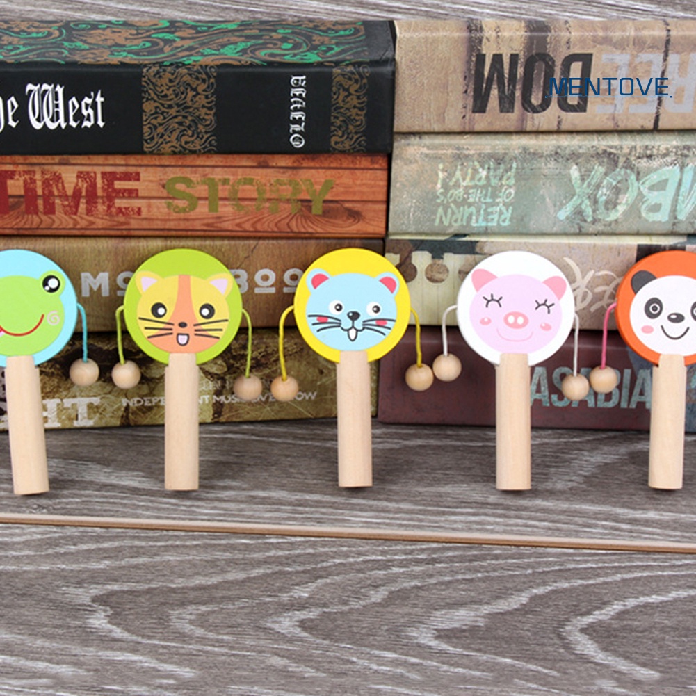 Trống Lục Lạc Cầm Tay Bằng Gỗ Hình Động Vật Hoạt Hình Cho Bé