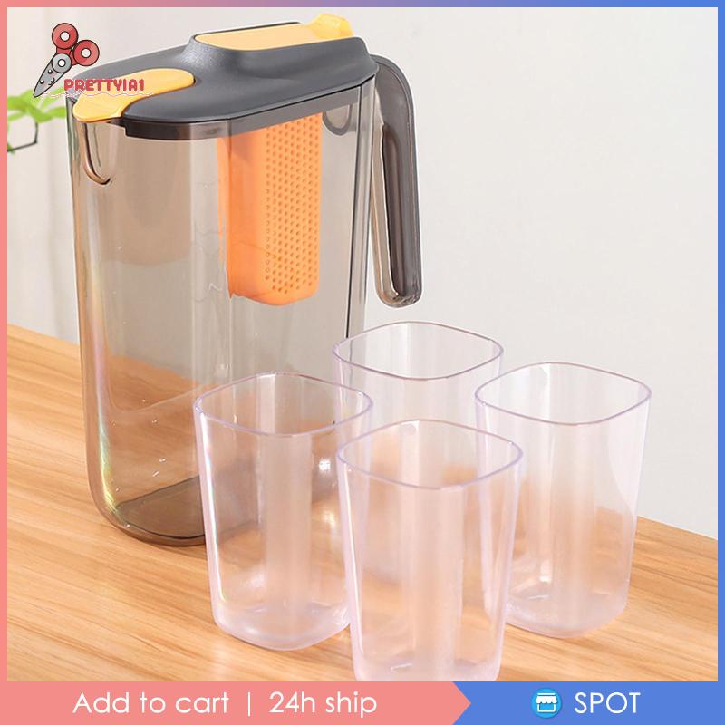 [Prettyia1] Bình Đựng Trà / Cà Phê Kín Khí Trong Suốt Kèm 4 Cốc