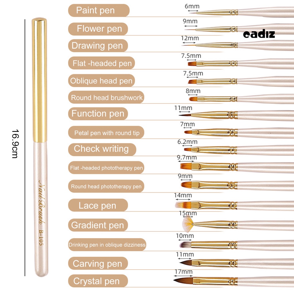 Bút Vẽ Móng Tay Nghệ Thuật Ngòi CADI Bằng Len Nylon Mềm Không Phai Màu Kèm Nắp Đậy DIY