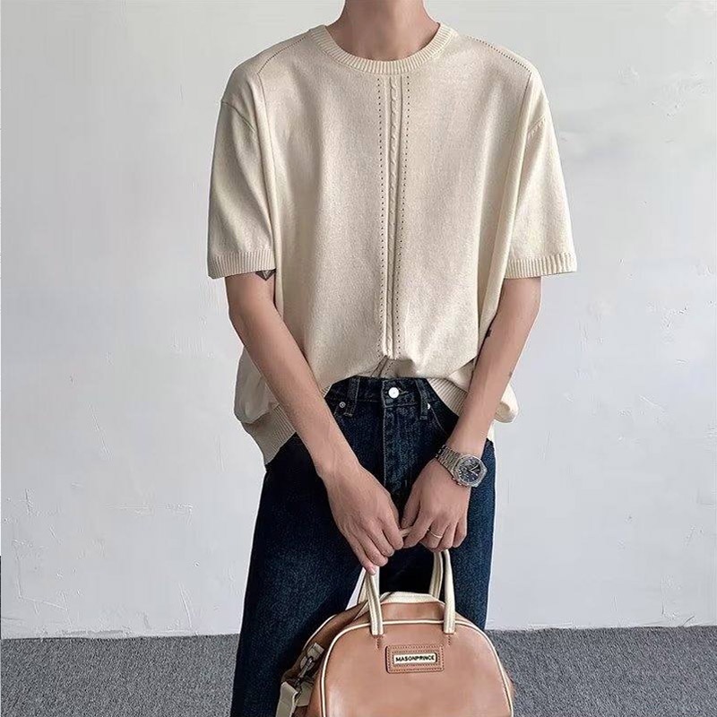 Áo Thun Kaki Dệt Kim Tay Ngắn Dáng Ôm Trọng Lượng Nhẹ 300g Thiết Kế Thoải Mái Thời Trang Đường Phố Cho Nam 5