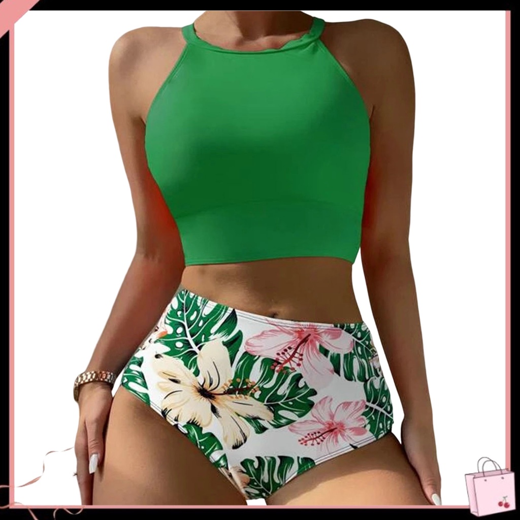 {Soltweter} Bộ Đồ Bơi Bikini Hai Mảnh Eo Cao Co Giãn In Hoa Gợi Cảm Đi Biển Mùa Hè Cho Nữ