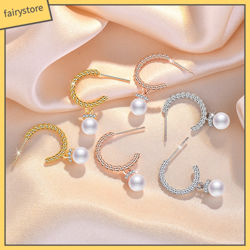 1 Đôi Bông Tai Hình Chữ C Đính Ngọc Trai Giả Thời Trang Dành Cho Nữ