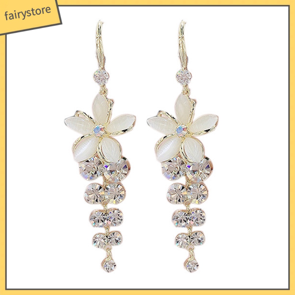 1 Đôi Bông Tai Dáng Dài Hình Hoa Đính Đá Lấp Lánh Thời Trang Cho Nữ