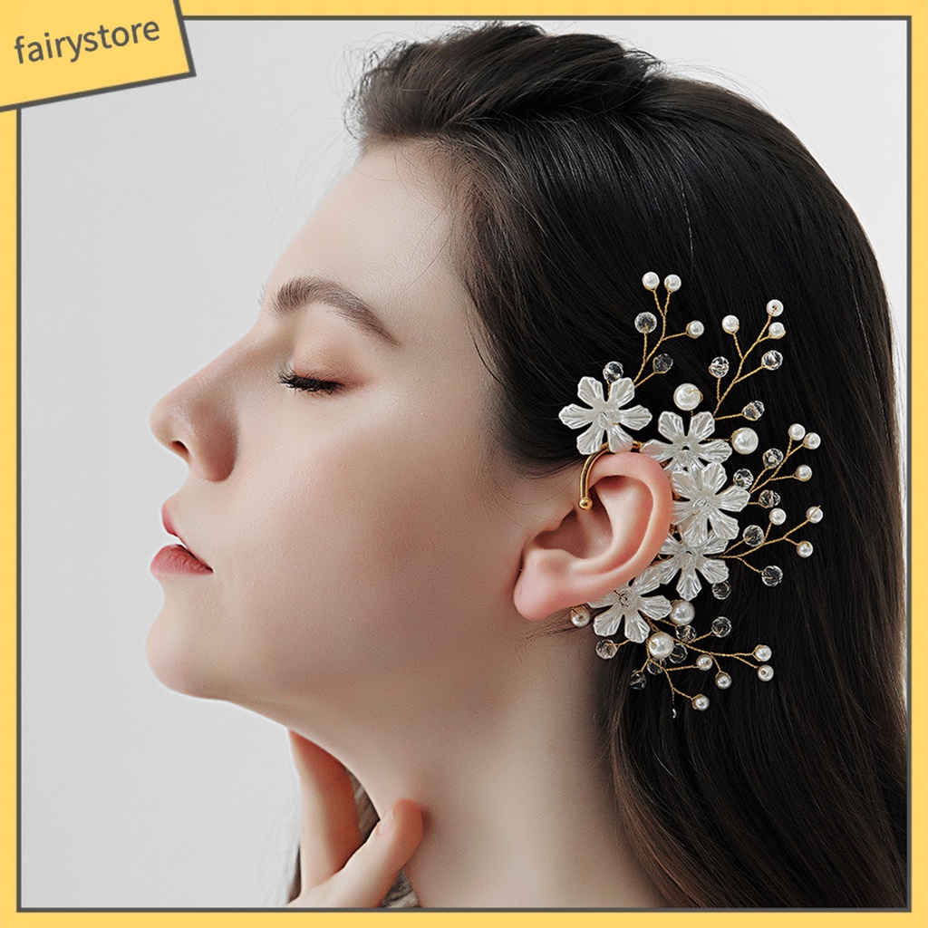 [FRO] Khuyên Tai Kẹp Vành Tai Không Xỏ Lỗ Đính Đá Ngọc Trai Giả Hình Bông Hoa Thủ Công Trang Sức Cô Dâu Không C