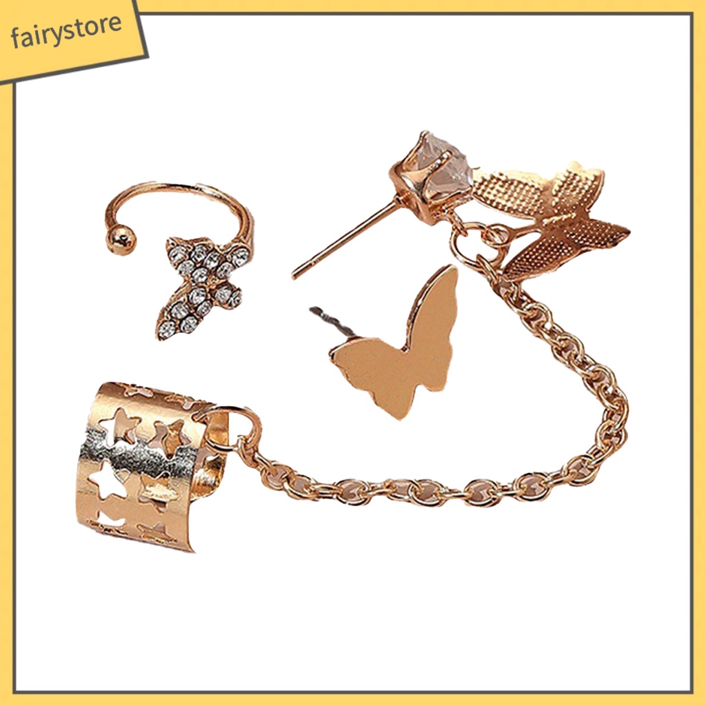 Bông Tai Dạng Xích Hình Bướm Đính Đá Trang Trí Dành Cho Nữ