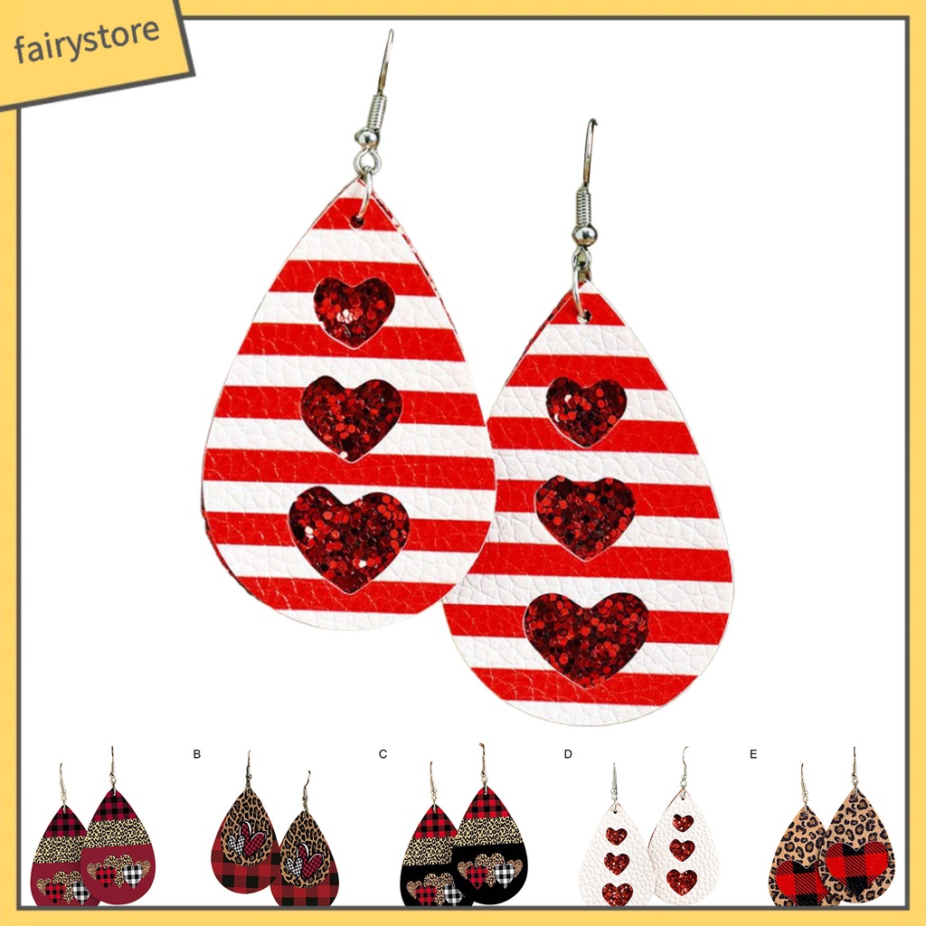 1 Đôi Bông Tai Giả Da Hình Giọt Nước Bằng Thép Không Gỉ